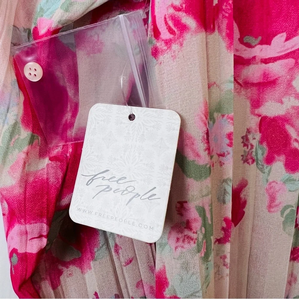 Free People Bad at Love Printed  Blouse in ivory with Pink and Red Roses